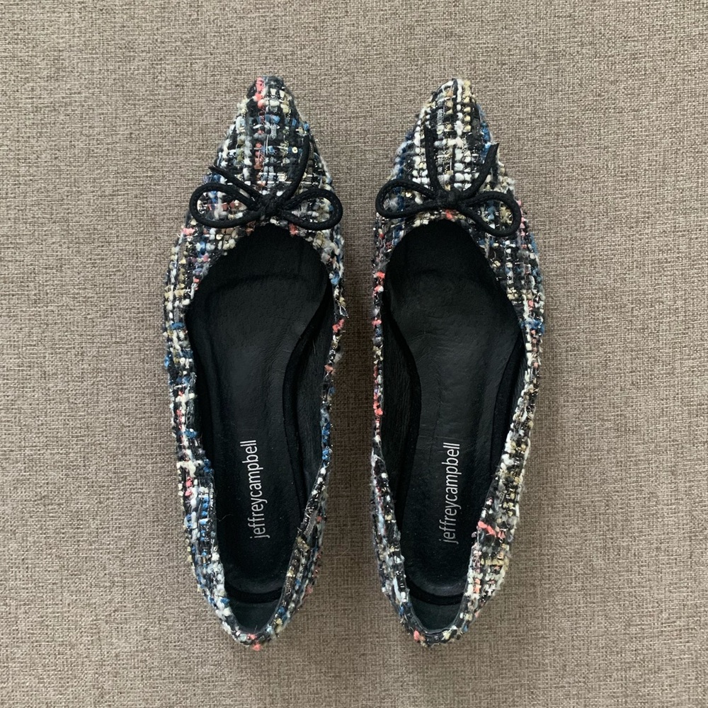 Jeffrey Campbell sparkly tweed point toe flats